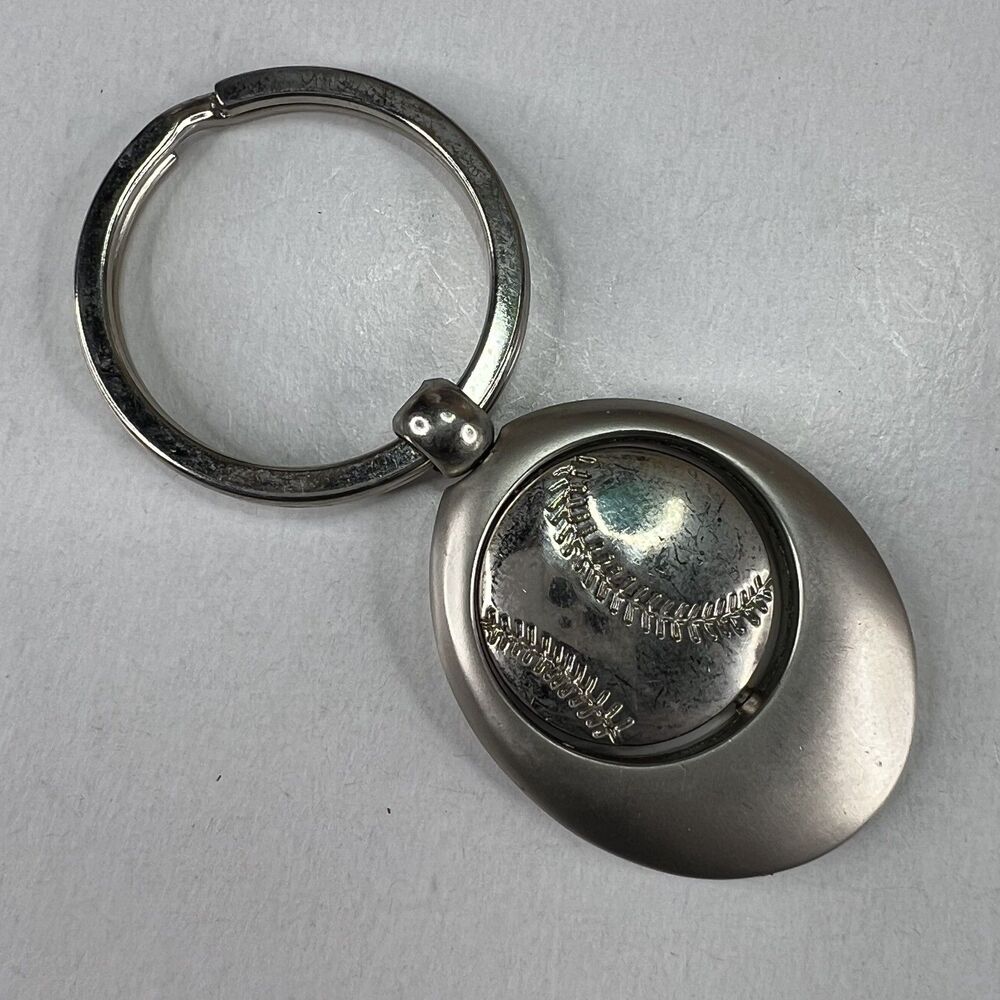 Vintage Spinning Baseball Keychain Keyring Metal Oval 1.5"